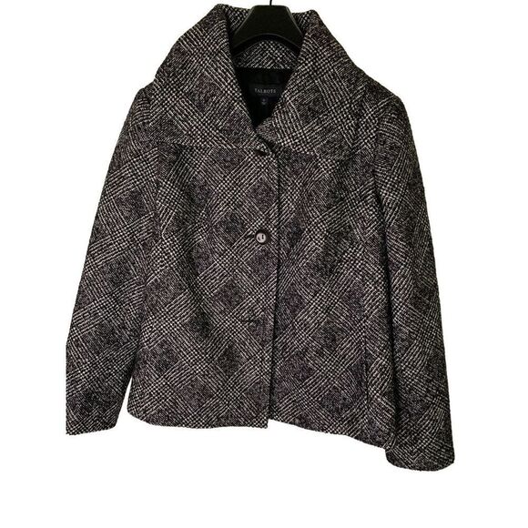 Talbots button front jacket Wool blend black and white women’s size 12 NWT - Picture 1 of 6